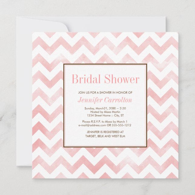 Watercolor Chevron Bridal Shower Invitation (pink) (Front)