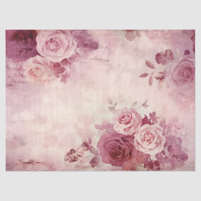 Watercolor chic burgundy and blush French roses  Tissue Paper (Front)
