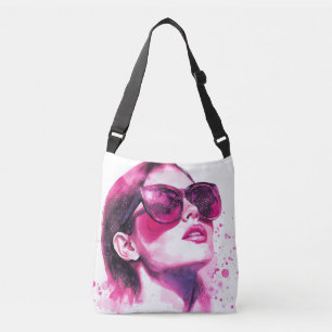 Watercolor Chic Glam Fashion Woman Portrait Crossbody Bag