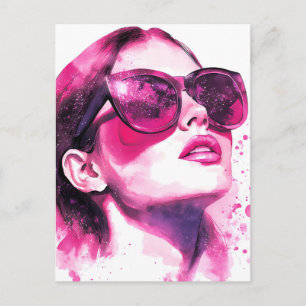 Watercolor Chic Glam Fashion Woman Portrait Holiday Postcard