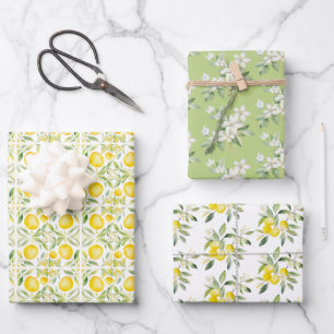 Watercolor Chic Green Sage Lemons Amalfi Italy Wrapping Paper Sheet
