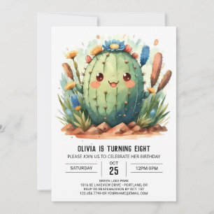 Watercolor Chic Kids Cactus Boy Birthday Invitation