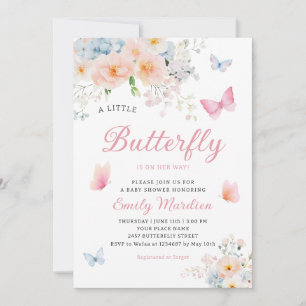 Watercolor Chic Pink Butterfly Baby Girl Shower Invitation