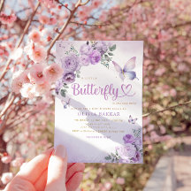 Watercolor Chic Purple Butterfly Baby Girl Shower 