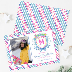Watercolor Chic Ski Monogram Crest Holiday Card