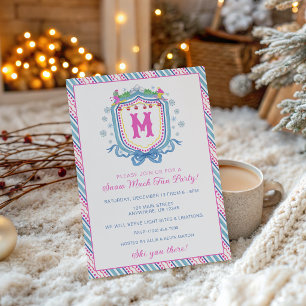 Watercolor Chic Ski Monogram Crest Party Invitation