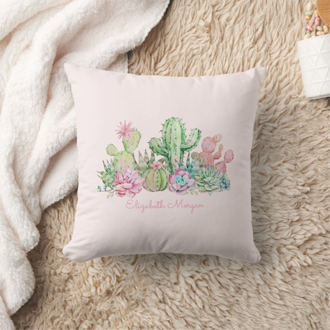Watercolor Chic Succulents  Cushion (Blanket)
