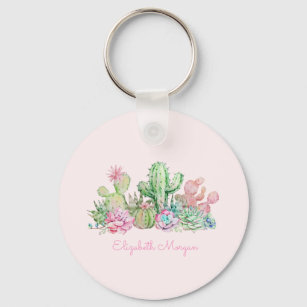 Watercolor Chic Succulents Key Ring