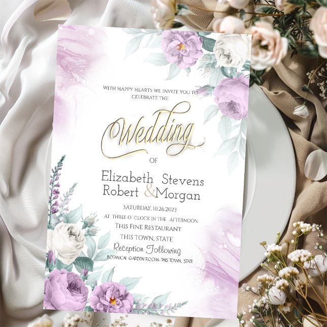 Watercolor Chic Violet Flowers Invitation (Creator Uploaded)