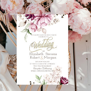 Watercolor Chic Violet Flowers Wedding Invitation