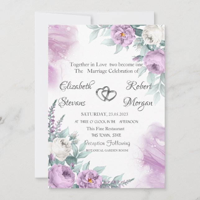 Watercolor Chic Violet Roses Invitation (Front)