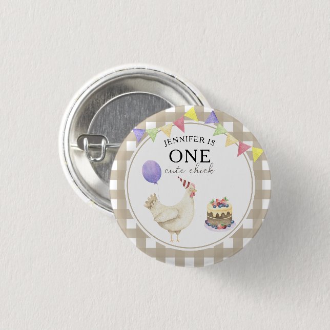 Watercolor Chick 1st birthday 3 Cm Round Badge (Front & Back)