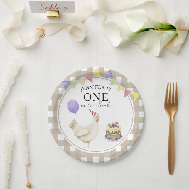 Watercolor Chick 1st birthday Paper Plate (Wedding)