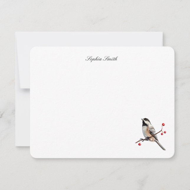 Watercolor Chickadee bird flat Thank You Card (Front)