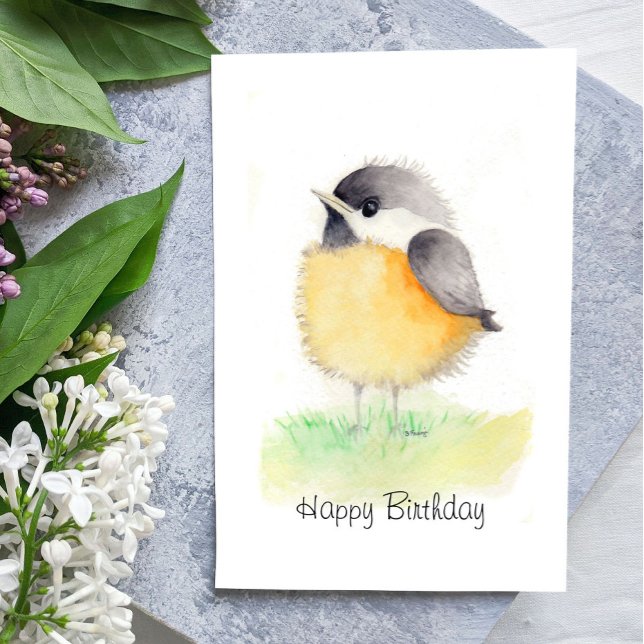 Watercolor Chickadee Birthday Card (Creator Uploaded)
