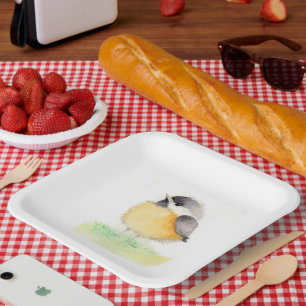 Watercolor Chickadee Paper Plate