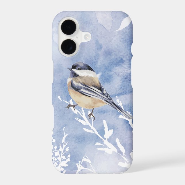 Watercolor Chickadee Winter Snow Forest Bird iPhone Case (Back)