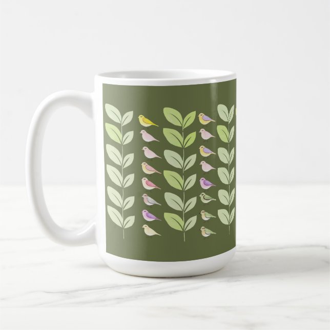 Watercolor Chickadees & Leaves Coffee Mug (Left)