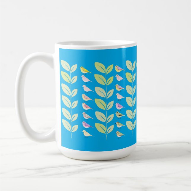 Watercolor Chickadees & Leaves Coffee Mug (Left)