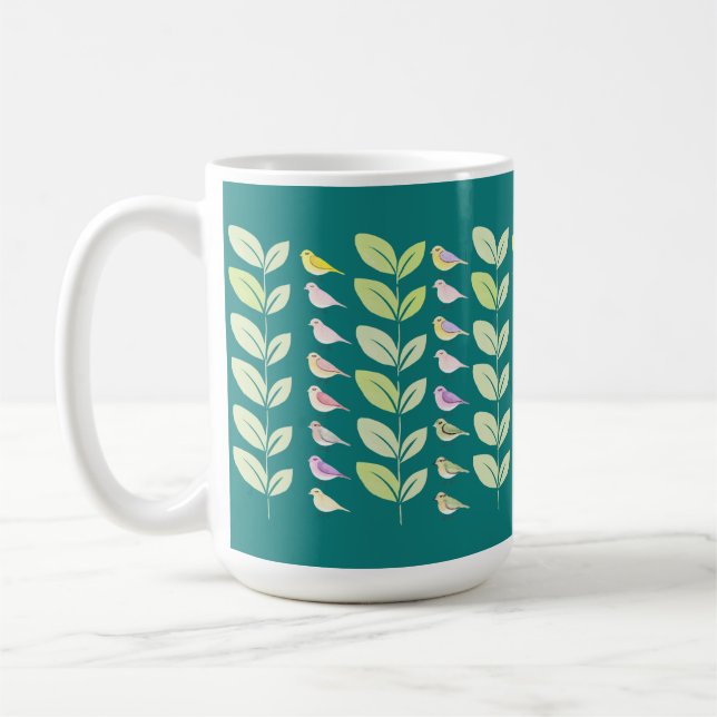 Watercolor Chickadees & Leaves Coffee Mug (Left)