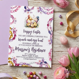 Watercolor Chicken & Chicks Hen Editable Easter  Invitation