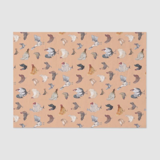 Watercolor Chicken Print Rose Gold Tissue Paper (Front)