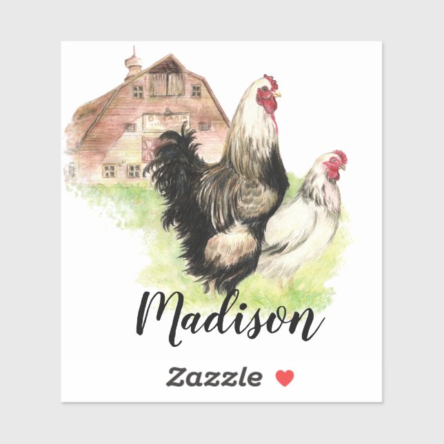 Watercolor Chickens Farm  Animal art Custom Name (Sheet)
