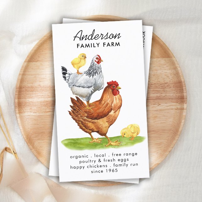 Watercolor Chickens Modern Farm Fresh Eggs  Business Card (Creator Uploaded)