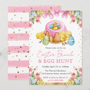 Watercolor Chicks and Cake Spring Easter Brunch Invitation