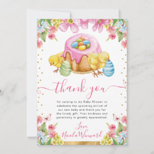 Watercolor Chicks Cake Spring Easter Baby Shower Thank You Card