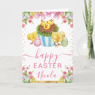 Watercolor Chicks Cake Spring Happy Easter Card