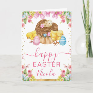 Watercolor Chicks Cake Spring Happy Easter Card