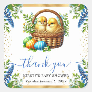 Watercolor Chicks Spring Flowers Baby Shower Square Sticker