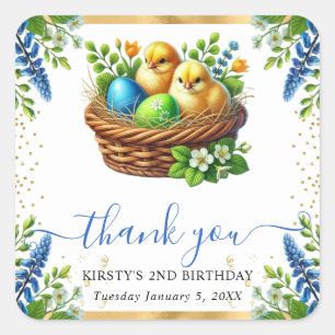 Watercolor Chicks Spring Flowers Birthday Square Sticker