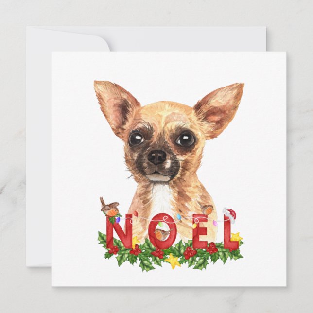 Watercolor Chihuahua Noel Christmas Flat Card (Front)