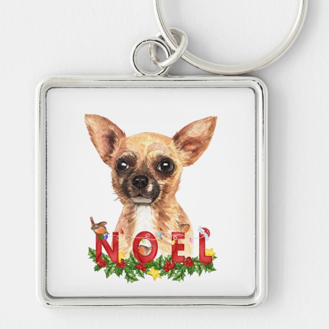 Watercolor Chihuahua Noel Christmas  Key Ring (Front)