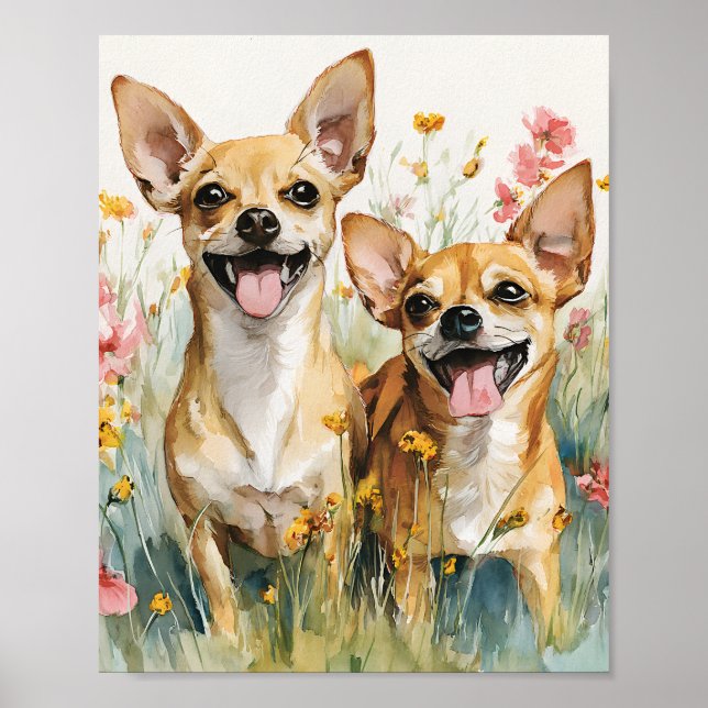 Watercolor Chihuahua Poster – Cute Small Dog Wall  (Front)