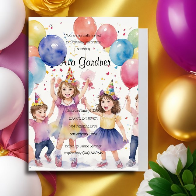 Watercolor Children Celebrating Birthday Invitation (Creator Uploaded)