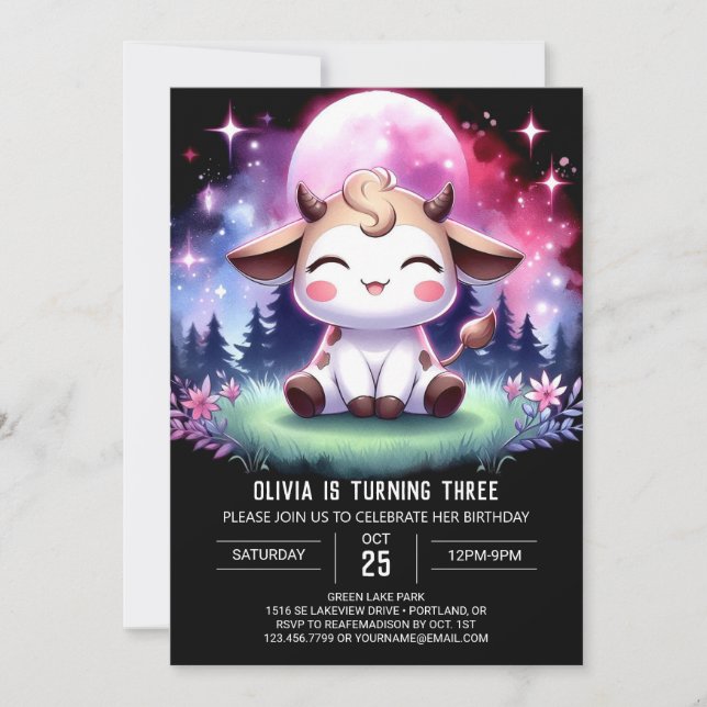 Watercolor Children Cow Birthday Invitation (Front)