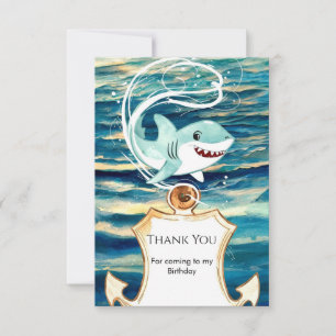 Watercolor Children's Fun Shark Birthday Thank You Card