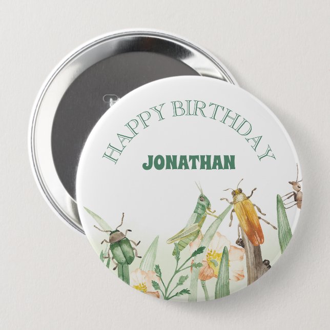 Watercolor Child's Bug Insect Birthday 10 Cm Round Badge (Front & Back)