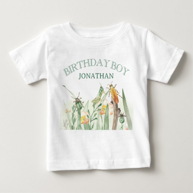 Watercolor Child's Bug Insect Birthday Baby T-Shirt (Front)
