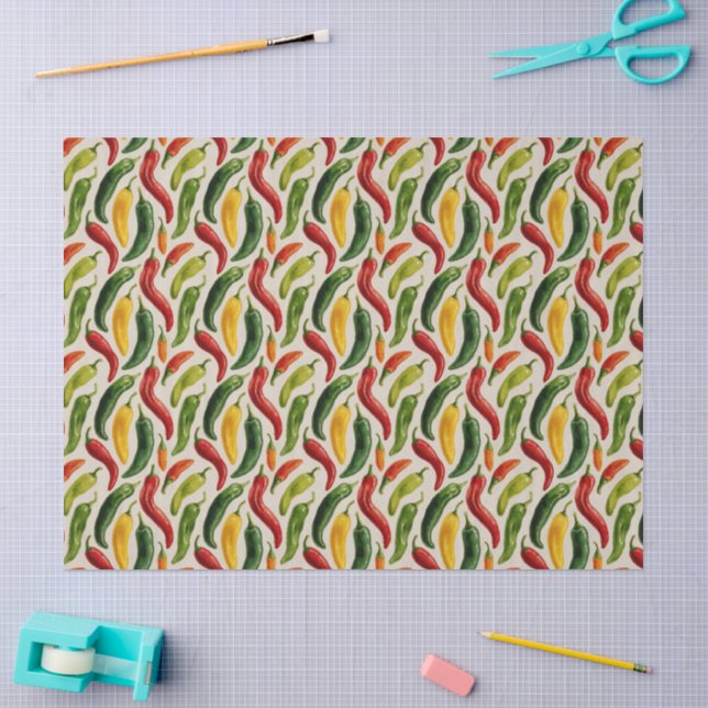Watercolor Chilli Pepper Pattern Tissue Paper (Craft)