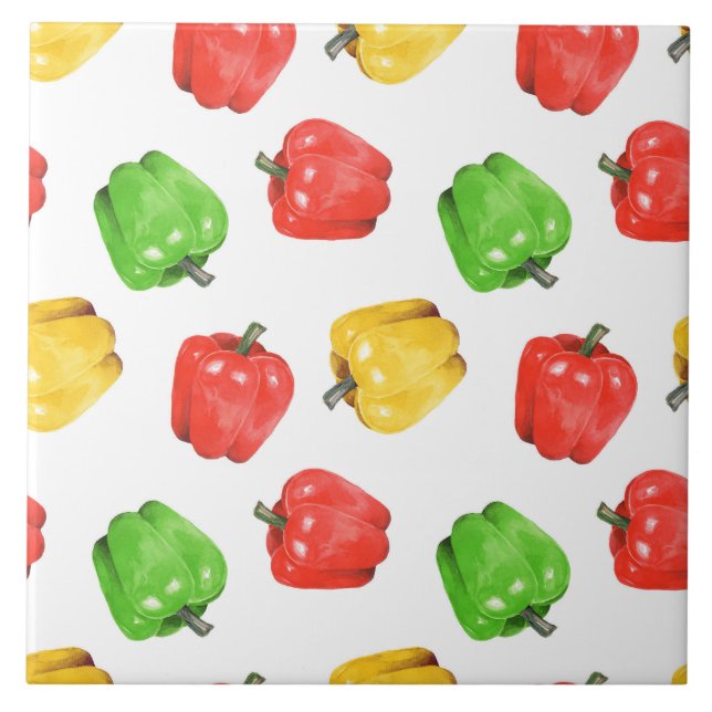 Watercolor Chilli Peppers Pattern  Tile (Front)