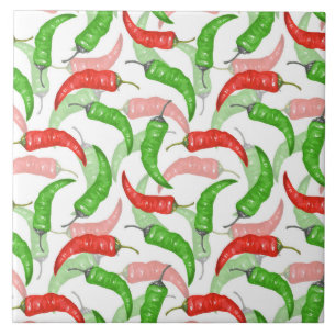 Watercolor Chilli Peppers Pattern Tile