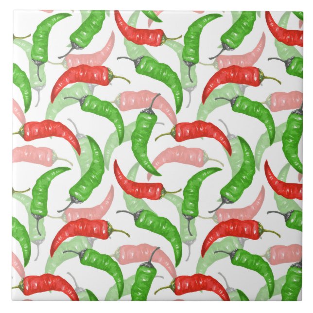 Watercolor Chilli Peppers Pattern  Tile (Front)
