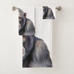 Watercolor chimpanzee monkey painting art bath towel set