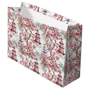 Watercolor Chinese Pagoda - Cherry Blossoms (10) Large Gift Bag