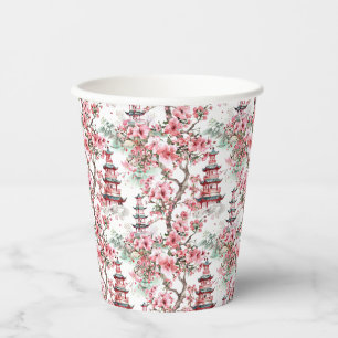 Watercolor Chinese Pagoda - Cherry Blossoms (10) Paper Cups