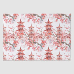 Watercolor Chinese Pagoda with Cherry Blossoms (3) Tissue Paper